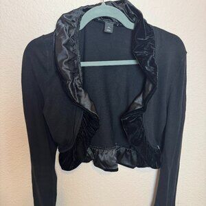 Beautiful Bolero Jacket Y2K Medium Black - Silk with Velour Trim